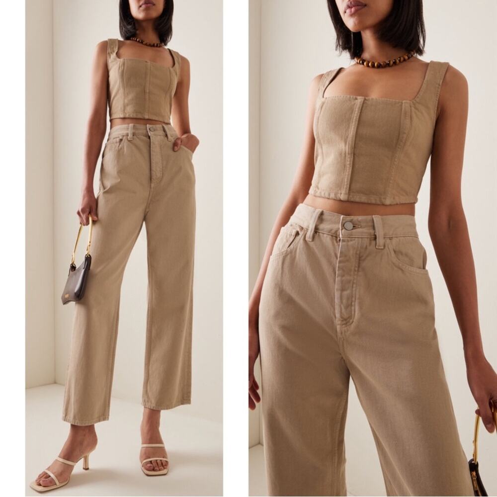 MARA HOFFMAN Amal Cropped Denim Brown Bustier Top Size 0